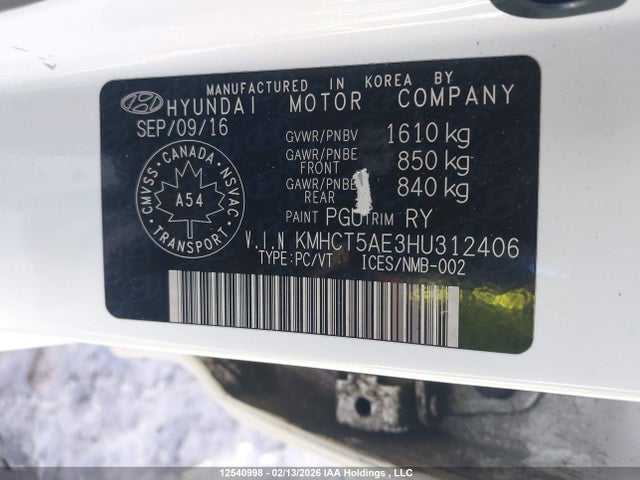 KMHCT5AE3HU312406 Hyundai ACCENT SE