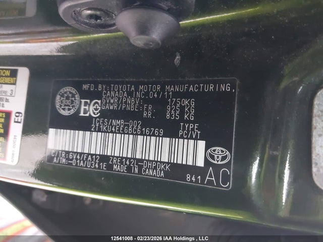 12541008 :رقم المزاد ، 2T1KU4EE6BC616769 vin ، 2011 Toyota Corolla Matrix مزاد بيع