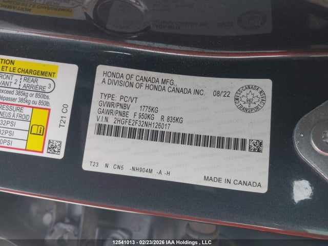 2HGFE2F32NH126017 Honda Civic Ex 4dr