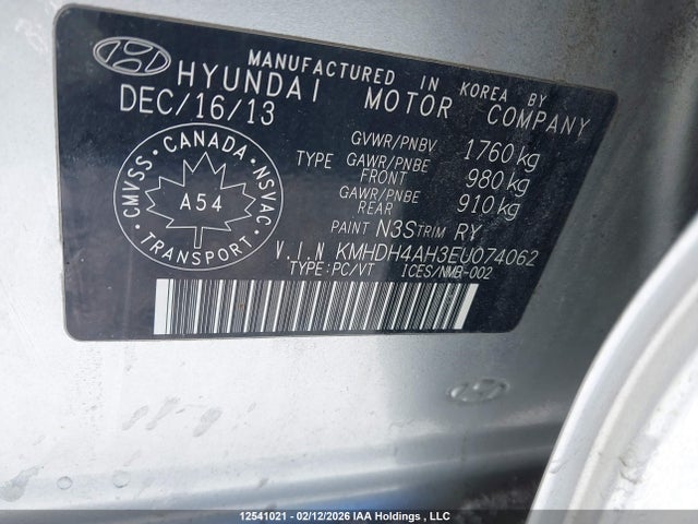 KMHDH4AH3EU074062 Hyundai Elantra Limited