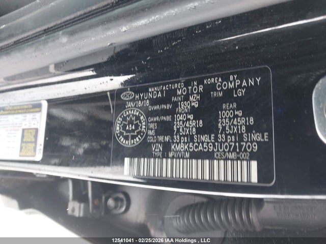 KM8K5CA59JU071709 Hyundai Kona 1.6t Ultimate