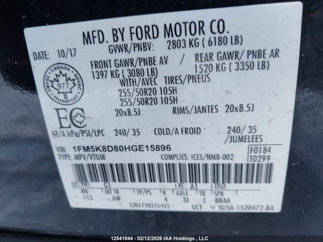 1FM5K8D80HGE15896 Ford EXPLORER XLT
