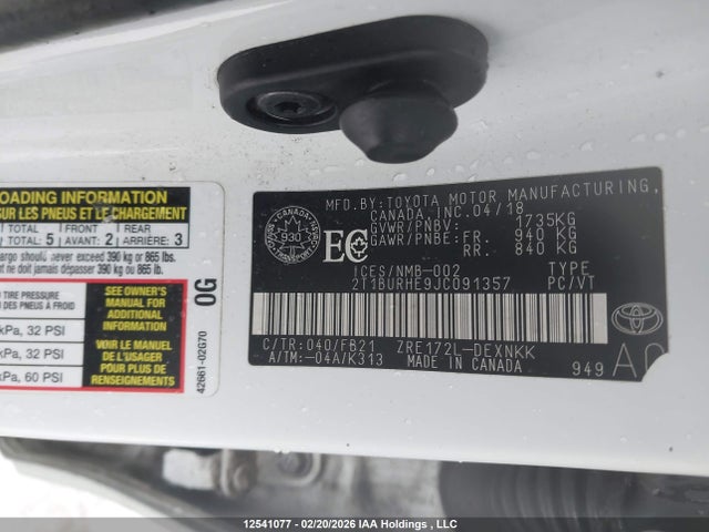 2T1BURHE9JC091357 Toyota COROLLA LE