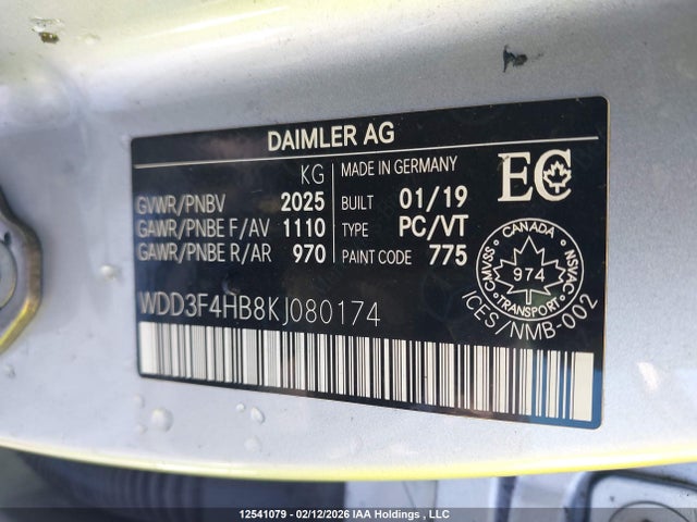 WDD3F4HB8KJ080174 Mercedes-Benz A 250 4matic