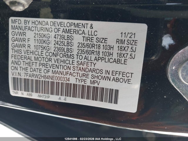 7FARW2H84NE000334 Honda CR-V EXL