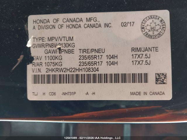 2HKRW2H22HH108304 Honda CR-V LX