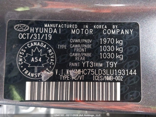 KMHC75LD3LU193144 Hyundai Ioniq