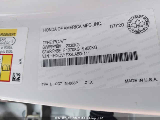 1HGCV1F33LA805111 Honda Accord Sport 1.5t