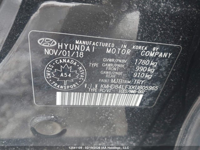 KMHD84LFXKU805965 Hyundai Elantra Sel/value/limited