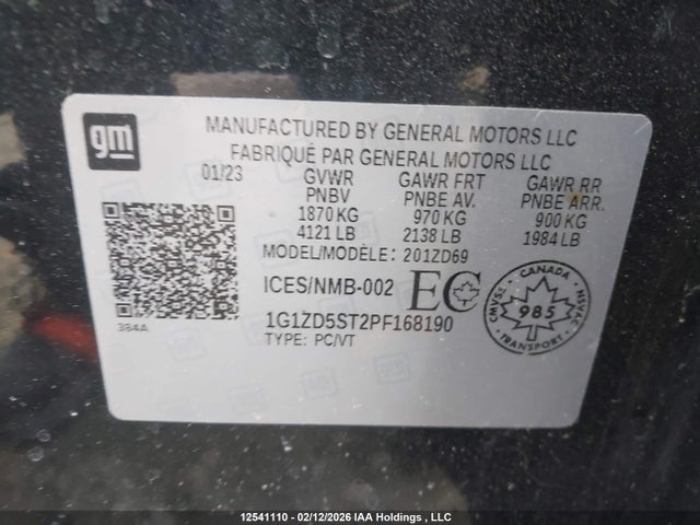 2023 Chevrolet Malibu Lt მანქანა იყიდება აუქციონზე, vin: 1G1ZD5ST2PF168190, აუქციონის ნომერი: 12541110