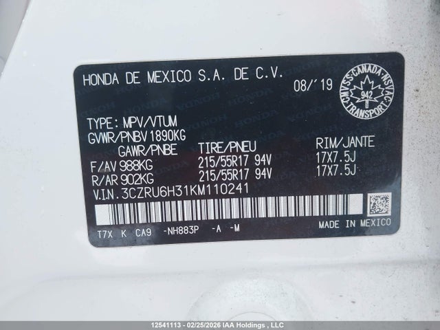 3CZRU6H31KM110241 Honda HR-V