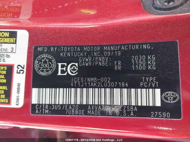4T1J11AK2LU307184 Toyota CAMRY SE