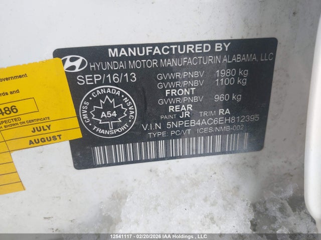 5NPEB4AC6EH812395 Hyundai SONATA GL