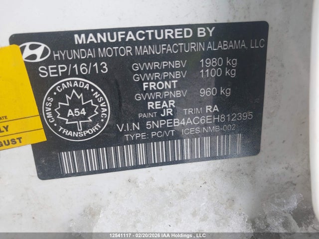 5NPEB4AC6EH812395 Hyundai SONATA GL