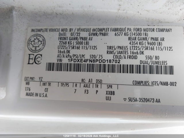 12541118 :رقم المزاد ، 1FDXE4FN8PDD18702 vin ، 2023 Ford E-450 Cutaway مزاد بيع