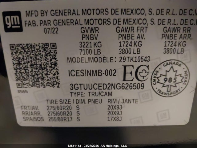 3GTUUCED2NG626509 GMC Sierra K1500 Elevation
