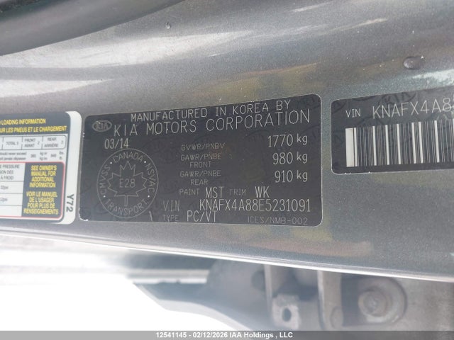 KNAFX4A88E5231091 KIA Forte 2.0l Ex/2.0l Sx