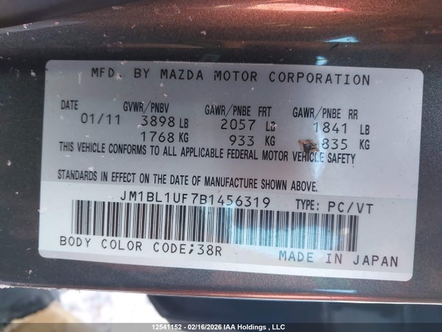 Продаж на аукціоні авто 2011 Mazda Mazda3, vin: JM1BL1UF7B1456319, номер лоту: 12541152