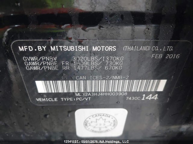 Aukcja sprzedaży 2017 Mitsubishi Mirage Es, vin: ML32A3HJ4HH003908, numer aukcji: 12541157