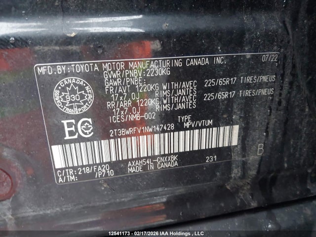 2T3BWRFV1NW147428 Toyota RAV4