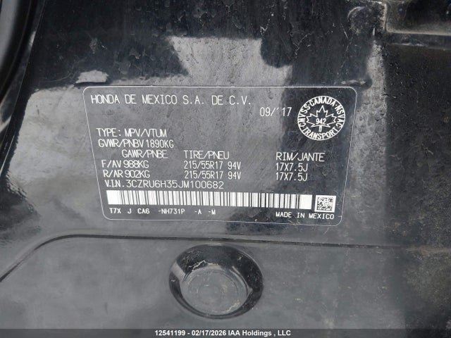 3CZRU6H35JM100682 Honda HR-V LX