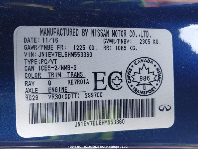 JN1EV7EL6HM553360 Infiniti Q60 3.0t