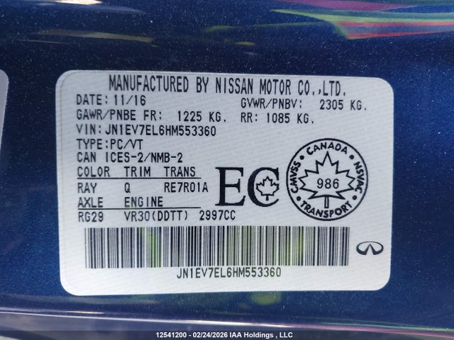 JN1EV7EL6HM553360 Infiniti Q60 3.0t