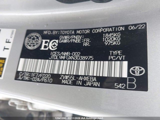 JTDL9MFUXN3038975 Toyota Prius