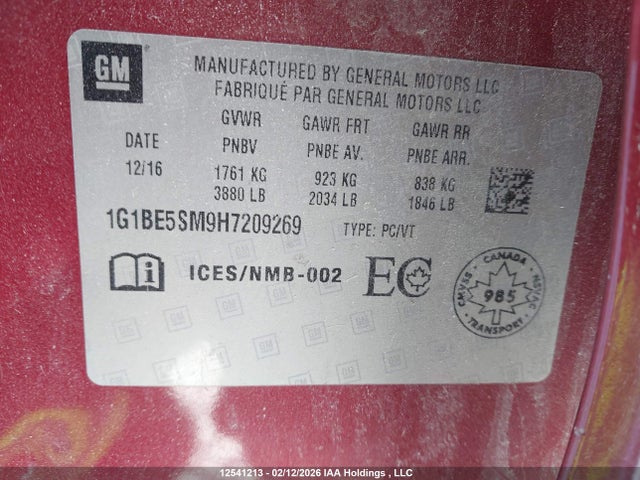 1G1BE5SM9H7209269 Chevrolet Cruze Lt Auto