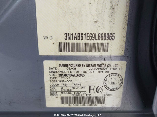 Продажа на аукционе авто 2009 Nissan Sentra 2.0/2.0s/2.0sl, vin: 3N1AB61E69L668965, номер лота: 12541216