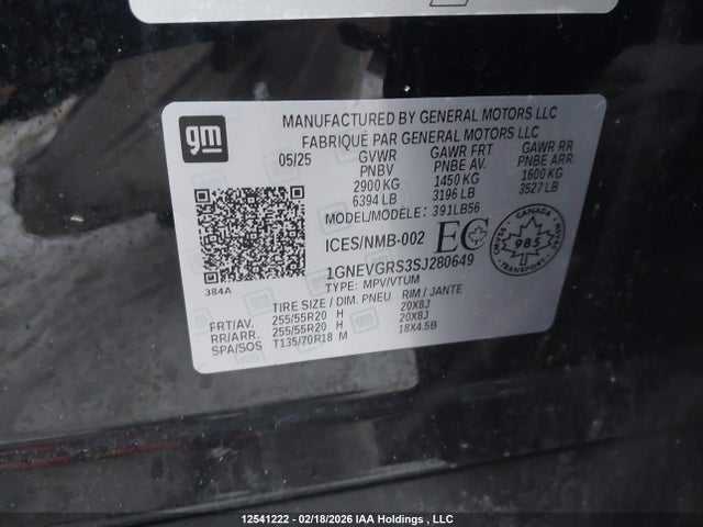 1GNEVGRS3SJ280649 Chevrolet Traverse Lt