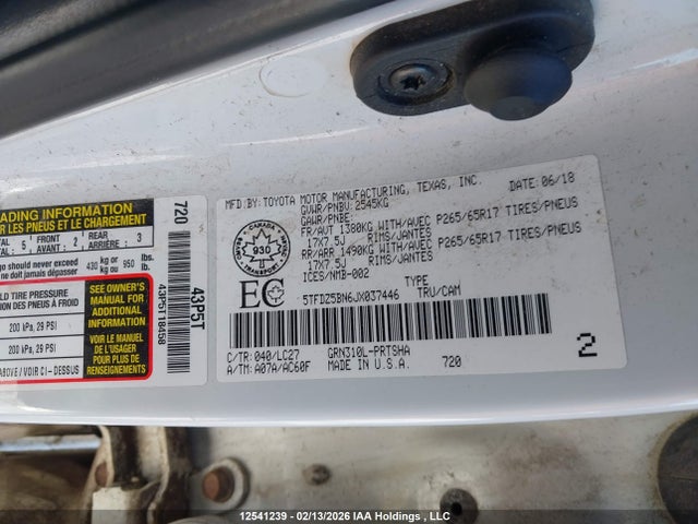 5TFDZ5BN6JX037446 Toyota Tacoma Dbl Cab/sr5/trd Sport/or