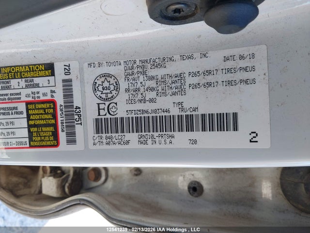 5TFDZ5BN6JX037446 Toyota Tacoma Dbl Cab/sr5/trd Sport/or