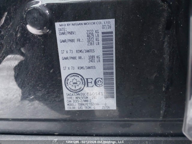 5N1AT2MV2GC880541 Nissan Rogue S/sl Premium/sv