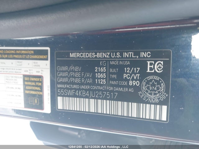 55SWF4KB4JU257517 Mercedes-Benz C 300 4matic