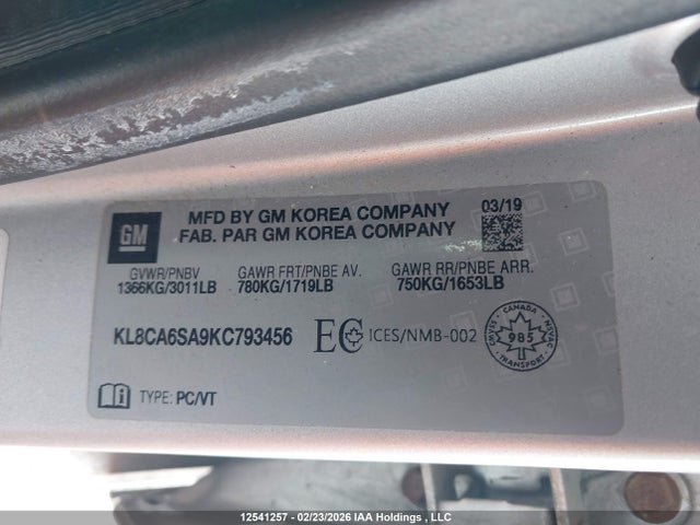Aukcja sprzedaży 2019 Chevrolet Spark Ls, vin: KL8CA6SA9KC793456, numer aukcji: 12541257