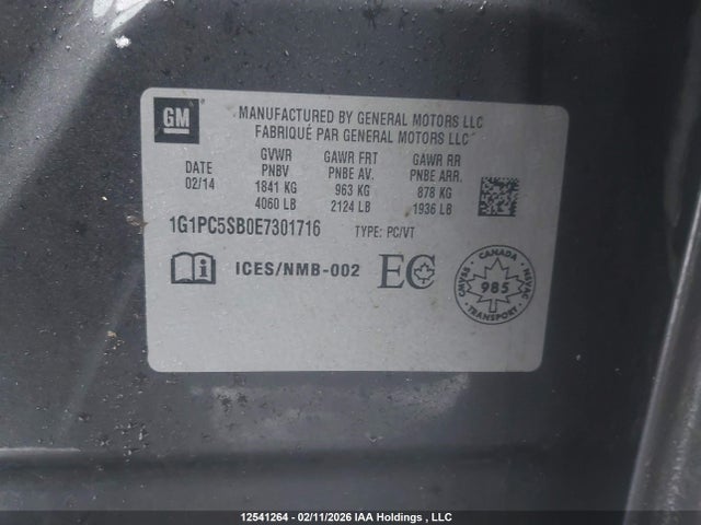 Aukcja sprzedaży 2014 Chevrolet Cruze 1lt, vin: 1G1PC5SB0E7301716, numer aukcji: 12541264