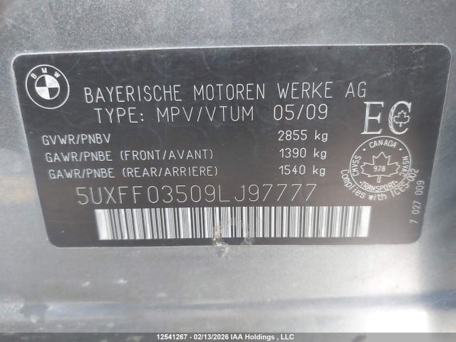 12541267 :رقم المزاد ، 5UXFF03509LJ97777 vin ، 2009 Bmw X5 Xdrive35d مزاد بيع