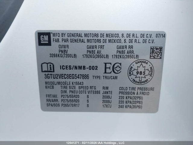 3GTU2VEC8EG547886 GMC Sierra 1500 Slt