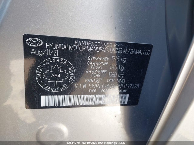 Aukcja sprzedaży 2022 Hyundai Sonata, vin: 5NPEG4JA7NH139228, numer aukcji: 12541279
