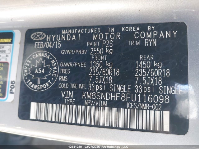 KM8SNDHF8FU116098 Hyundai Santa Fe Xl Luxury