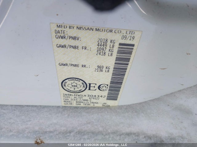 1N4BL4FW1LN304342 Nissan Altima Platinum