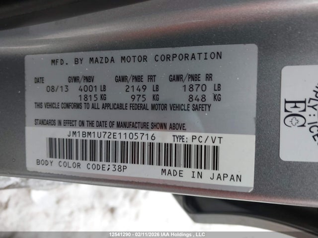 JM1BM1U72E1105716 Mazda MAZDA3