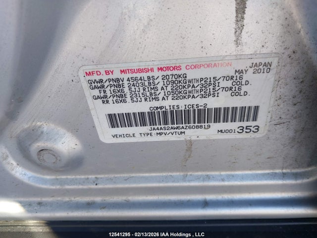 Aukcja sprzedaży 2010 Mitsubishi Outlander Es, vin: JA4AS2AW6AZ608819, numer aukcji: 12541295