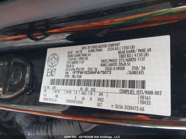 1FTFW1ED6NFA75073 Ford F-150