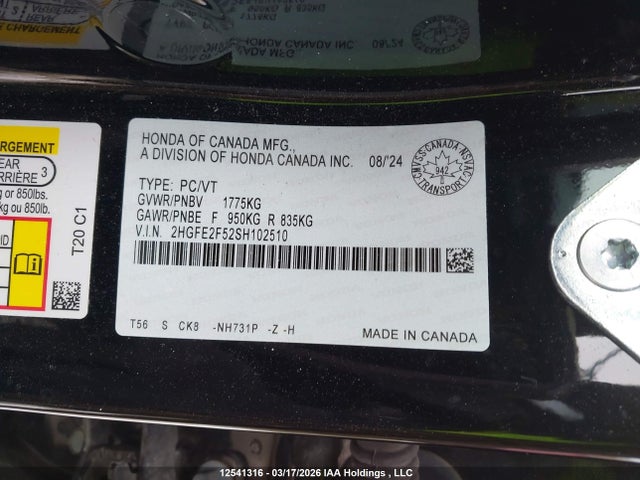 Honda Civic Sport 2025 2HGFE2F52SH102510 Image 9