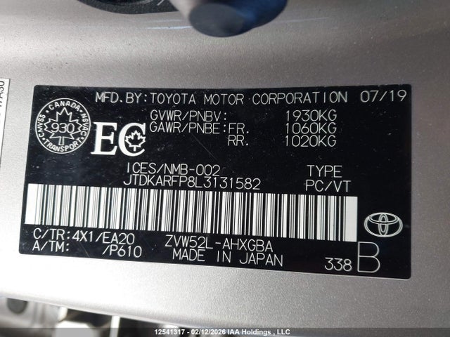 JTDKARFP8L3131582 Toyota Prius