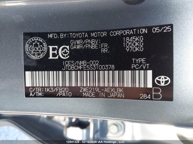 JTDBCMFE5S3100378 Toyota Corolla Hybrid