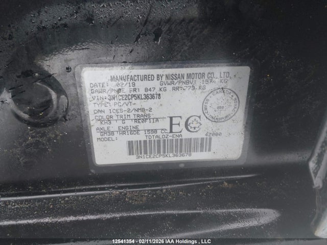 3N1CE2CP5KL363678 Nissan Versa Note S/sv