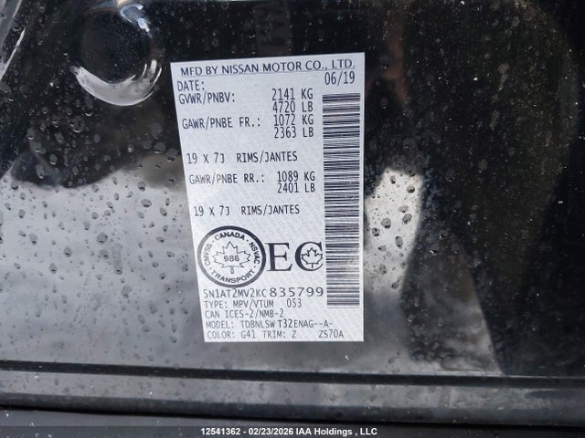 Продажа на аукционе авто 2019 Nissan Rogue, vin: 5N1AT2MV2KC835799, номер лота: 12541362